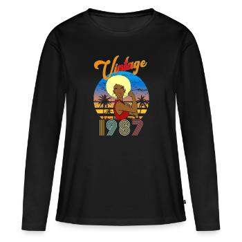 Geburtstag 1987 Vintage Blonde Woman Afro - Frauen Premium Bio Langarmshirt - Schwarz - Vorne - Julia (174cm)