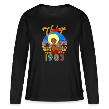 Geburtstag 1983 Vintage Afro Blonde Frau - Frauen Premium Bio Langarmshirt - Schwarz - Vorne - Julia (174cm)