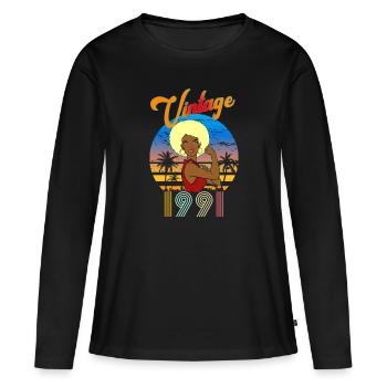 Geburtstagsfrau Afro Vintage 1991 blond - Frauen Premium Bio Langarmshirt - Schwarz - Vorne - Julia (174cm)