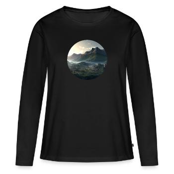 Beau paysage de montagne dans le brouillard - T-shirt manches longues Premium bio Femme - noir - Devant - Julia (174cm)
