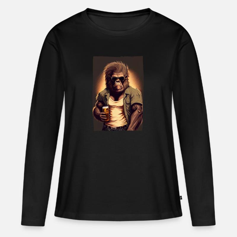 Badass Gorilla mit Sonnenbrille und Bier - Frauen Premium Bio Langarmshirt - Schwarz