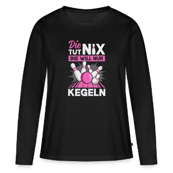 Kegeln Kegler Kegel Kegelbahn Kegeltour - Frauen Premium Bio Langarmshirt - Schwarz - Vorne - Julia (174cm)