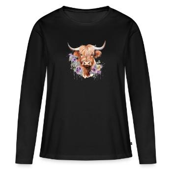 Rêves lunatiques des Highlands : Art coloré de la vache - T-shirt manches longues Premium bio Femme - noir - Devant - Julia (174cm)