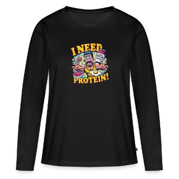 J’ai besoin de protéines – du carburant pour gagner ! 💪🍗🥚 - T-shirt manches longues Premium bio Femme - noir - Devant - Julia (174cm)