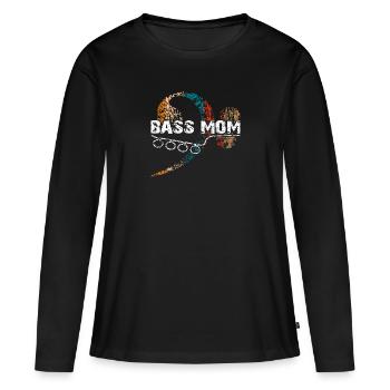 Maman joue de la basse avec une clef de basse vintage - T-shirt manches longues Premium bio Femme - noir - Devant - Julia (174cm)