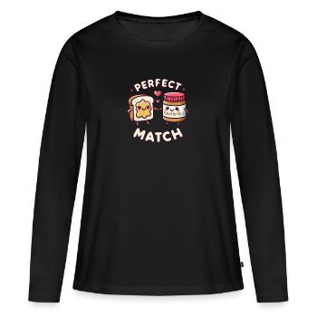 Perfektes Match 🥜❤️🍞 - Frauen Premium Bio Langarmshirt - Schwarz - Vorne - Julia (174cm)