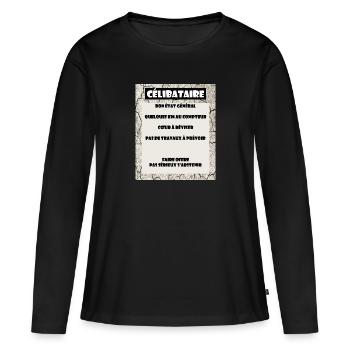Célibataire Humour Annonce - T-shirt manches longues Premium bio Femme - noir - Devant - Julia (174cm)