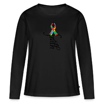 Ruban Sensibilisation à l’autisme - T-shirt manches longues Premium bio Femme - noir - Devant - Julia (174cm)