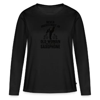 Saxophone Saxophone Saxophone Saxophone Musique Saxophone Joueur - T-shirt manches longues Premium bio Femme - noir - Devant - Julia (174cm)