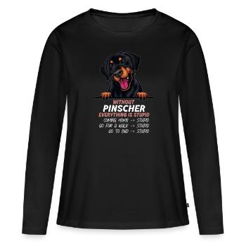 Ohne Pinscher ist alles doof - Frauen Premium Bio Langarmshirt - Schwarz - Vorne - Julia (174cm)