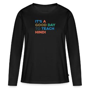 Enseignement de l’enseignement de l’hindi - T-shirt manches longues Premium bio Femme - noir - Devant - Julia (174cm)
