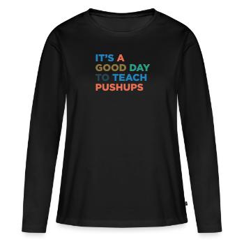 Enseigner les pompes - T-shirt manches longues Premium bio Femme - noir - Devant - Julia (174cm)