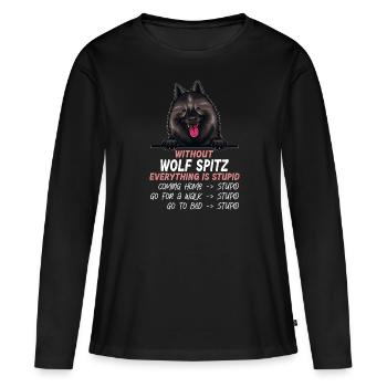Ohne Wolfsspitz ist alles doof - Frauen Premium Bio Langarmshirt - Schwarz - Vorne - Julia (174cm)