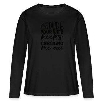 Newborn Boy Baby Pregnancy Gift - Women's Premium Organic Long Sleeve Shirt - black - Front - Julia (174cm)