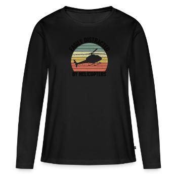 Hélicoptère Pilote d’hélicoptère Hélicoptère Héli - T-shirt manches longues Premium bio Femme - noir - Devant - Julia (174cm)