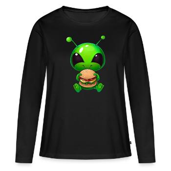 Hungry Alien: Cheeseburger Devourer - Women's Premium Organic Long Sleeve Shirt - black - Front - Julia (174cm)
