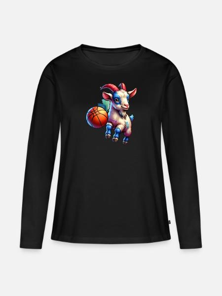 Niedlicher Ziegen Basketballspieler - Frauen Premium Bio Langarmshirt - Schwarz