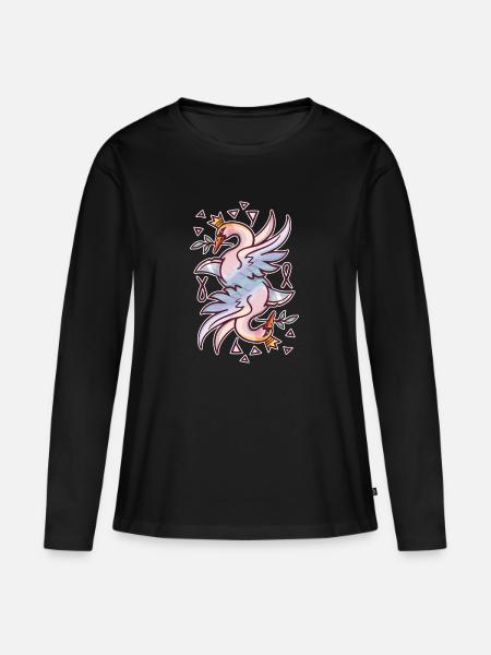 Schwanenkönigin als Spielkartenmotiv - Frauen Premium Bio Langarmshirt - Schwarz
