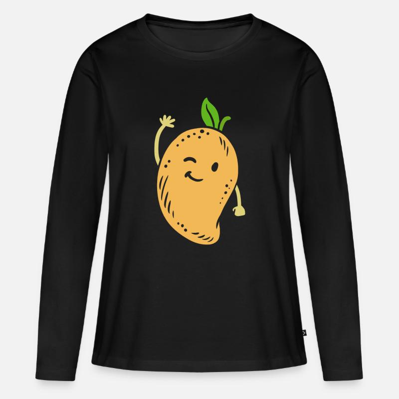 Mango Obst Kawaii - Frauen Premium Bio Langarmshirt - Schwarz