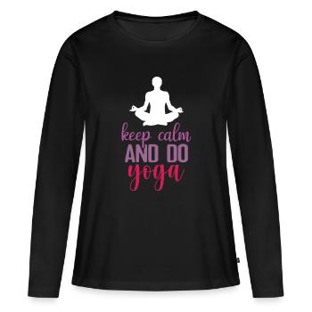 Ruhe bewahren und Yoga machen - Frauen Premium Bio Langarmshirt - Schwarz - Vorne - Julia (174cm)
