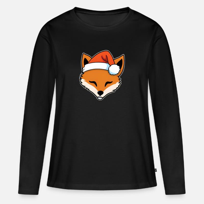 Fox with Santa Hat Graphic - Women's Premium Organic Long Sleeve Shirt - black