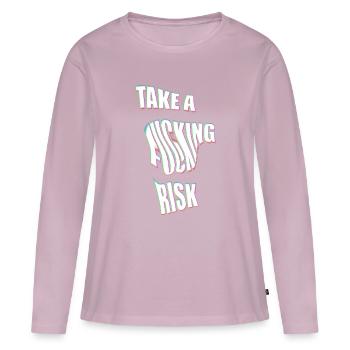 Prenez un risque - T-shirt manches longues Premium bio Femme - rose poudré - Devant - Julia (174cm)