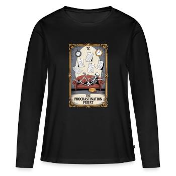 The Procrastination Priest Skelett Aufschieberitis - Frauen Premium Bio Langarmshirt - Schwarz - Vorne - Julia (174cm)