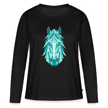 Geometrisches Pferd: Teal Prisma - Frauen Premium Bio Langarmshirt - Schwarz - Vorne - Julia (174cm)