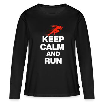 RESTE CALME ET COURS ! - T-shirt manches longues Premium bio Femme - noir - Devant - Julia (174cm)