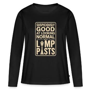 Comment paraître normal sur des lanternes | Humour de géocaching - T-shirt manches longues Premium bio Femme - noir - Devant - Julia (174cm)