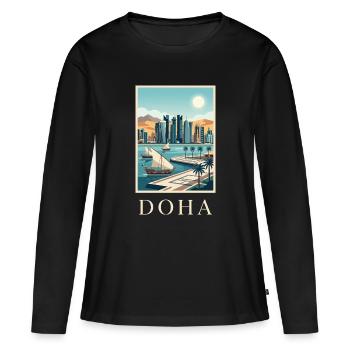 Affiche de voyage au Qatar sur le paysage urbain de Doha - T-shirt manches longues Premium bio Femme - noir - Devant - Julia (174cm)