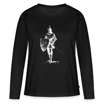 Ritter-Silhouette mit Schild und Schwert - Frauen Premium Bio Langarmshirt - Schwarz - Vorne - Julia (174cm)