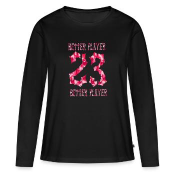 Camouflage rose Better Flyer 23 - T-shirt manches longues Premium bio Femme - noir - Devant - Julia (174cm)