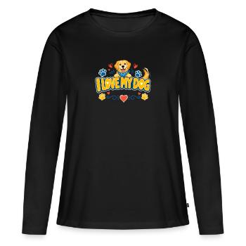 Ich liebe meinen Hund Logo - Frauen Premium Bio Langarmshirt - Schwarz - Vorne - Julia (174cm)
