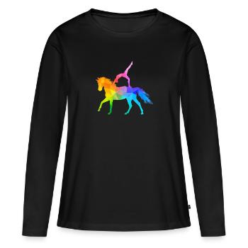 Voltige acrobatie équitation cheval coloré - T-shirt manches longues Premium bio Femme - noir - Devant - Julia (174cm)