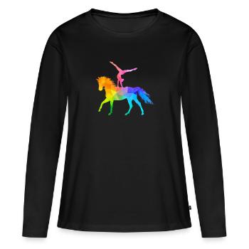 Voltigieren Akrobatik Reitsport Reiten Pferd bunt - Frauen Premium Bio Langarmshirt - Schwarz - Vorne - Julia (174cm)