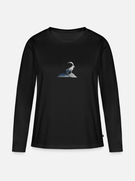 Steinbock Berge Alpen Wandern Klettern Geschenk - Frauen Premium Bio Langarmshirt - Schwarz