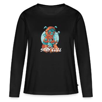 Stay Cool Katzen Comicstyle Kunst Design - Frauen Premium Bio Langarmshirt - Schwarz - Vorne - Julia (174cm)