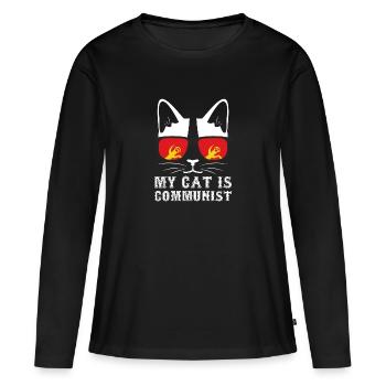 Mon chat est un communiste - T-shirt manches longues Premium bio Femme - noir - Devant - Julia (174cm)