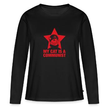 Mon chat est un communiste - T-shirt manches longues Premium bio Femme - noir - Devant - Julia (174cm)