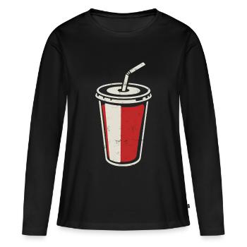 Gobelet Coca avec paille - boisson glacée - T-shirt manches longues Premium bio Femme - noir - Devant - Julia (174cm)