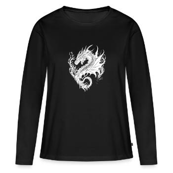 Dragon vintager féroce en robe à écailles - T-shirt manches longues Premium bio Femme - noir - Devant - Julia (174cm)