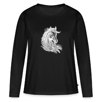 Portrait élégant de juments avec crinière dans le vent - T-shirt manches longues Premium bio Femme - noir - Devant - Julia (174cm)