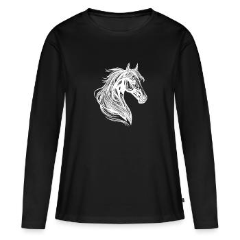 Portrait de jument avec crinière élégante dans le vent - T-shirt manches longues Premium bio Femme - noir - Devant - Julia (174cm)