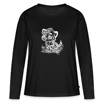 Süsser kleiner Tiger mit putzigem Streifenmuster - Frauen Premium Bio Langarmshirt - Schwarz - Vorne - Julia (174cm)