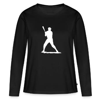 Joueur de baseball avec batte de baseball - T-shirt manches longues Premium bio Femme - noir - Devant - Julia (174cm)