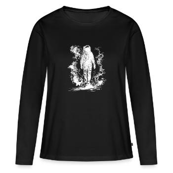 Astronaute d’époque marchant au clair de lune dans le brouillard - T-shirt manches longues Premium bio Femme - noir - Devant - Julia (174cm)