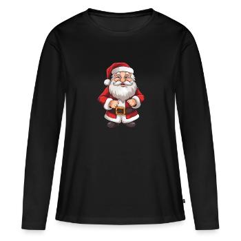 Putziger Weihnachtsmann mit Bart und Mütze - Frauen Premium Bio Langarmshirt - Schwarz - Vorne - Julia (174cm)