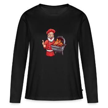 Père Noël barbecue magique de feu avec barbe et braises - T-shirt manches longues Premium bio Femme - noir - Devant - Julia (174cm)