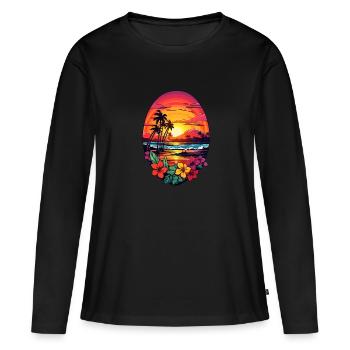 palmiers hawaï surf océan planche de surf design - T-shirt manches longues Premium bio Femme - noir - Devant - Julia (174cm)